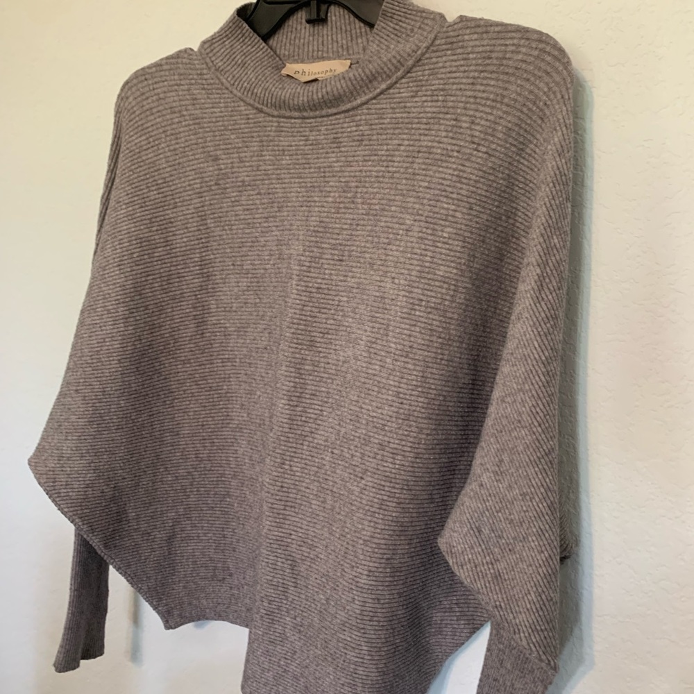 Philosophy Heather Gray Ribbed Poncho Sweater